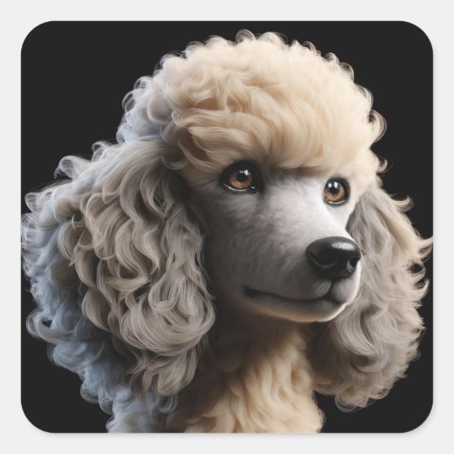 White Standard Poodle Welpe Hund auf schwarz Quadratischer Aufkleber (Vorderseite)