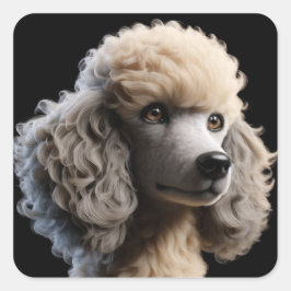 White Standard Poodle Welpe Hund auf schwarz Quadratischer Aufkleber