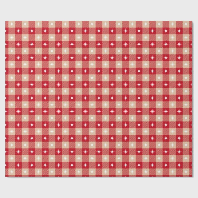 White Star Gingham Country Holiday Geschenkpapier (Flach)