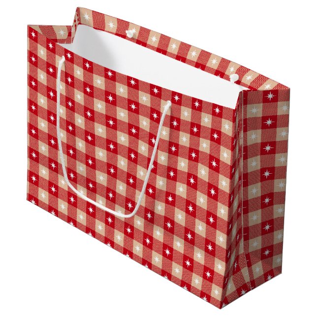 White Star Gingham Country Holiday Große Geschenktüte (Vorderseite Schrägansicht)