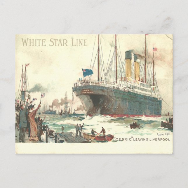 White Star Line R.M.S. Cedric Blätter Liverpool Postkarte (Vorderseite)
