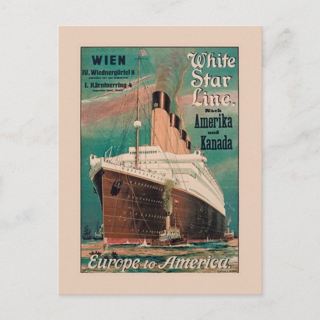White Star Line Vintage Poster 1914 Postkarte (Vorderseite)