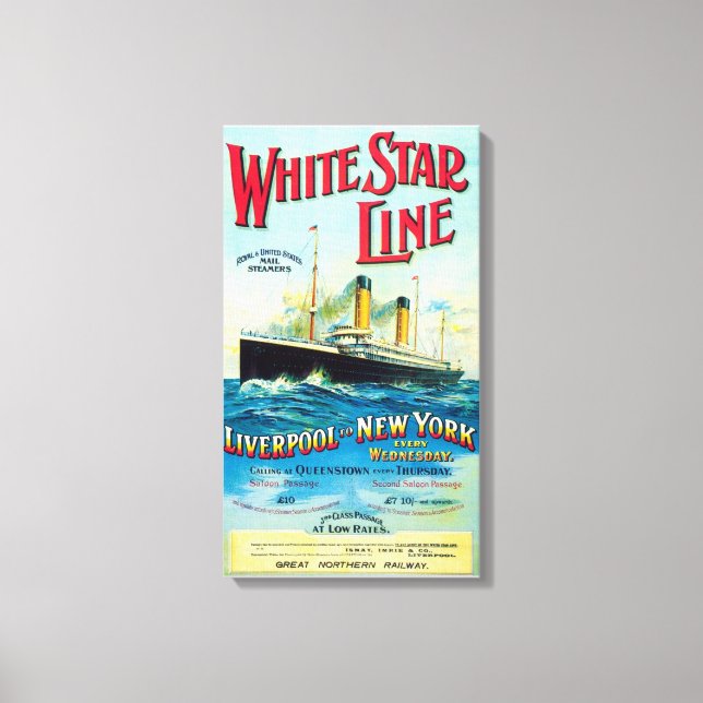WHITE STAR LINIE OCEAN MAIL STEAMER CANVAS DRUCKEN LEINWANDDRUCK (Vorderseite)