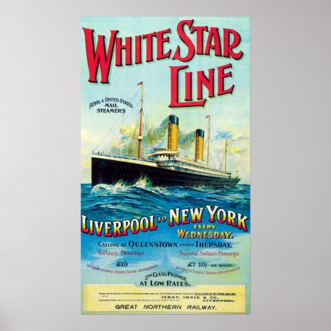 WHITE STAR LINIE OCEAN MAIL STEAMER POSTER (Vorne)