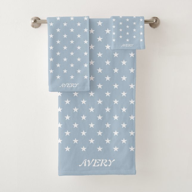 White Star Muster auf Light Wondrous Blue Badhandtuch Set (Insitu)