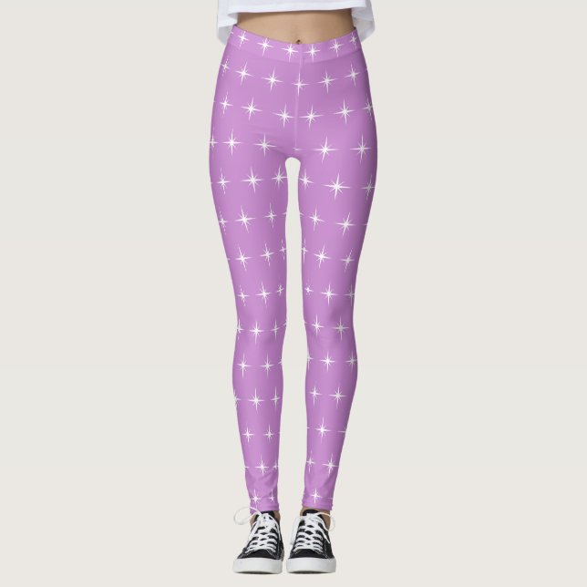 White Star Muster auf Violet Leggings (Vorderseite)