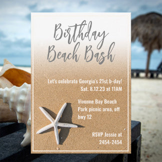 White Starfish & Beach Sand Sommer Geburtstagspart Einladung