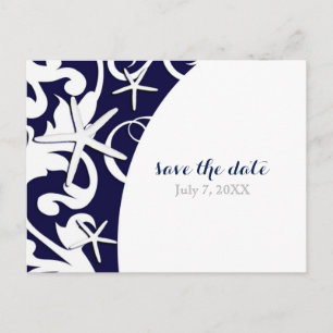 White Starfish Blue Beach Hochzeit Save the Date Ankündigungspostkarte