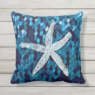 White Starfish Glitterie Funkelnd Mermaid Aquamari Kissen