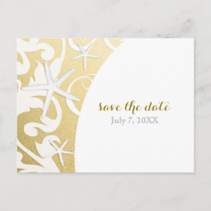 White Starfish Gold Beach Hochzeit Save the Date Ankündigungspostkarte