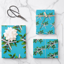 White Starfish n Holly Christmas Aqua