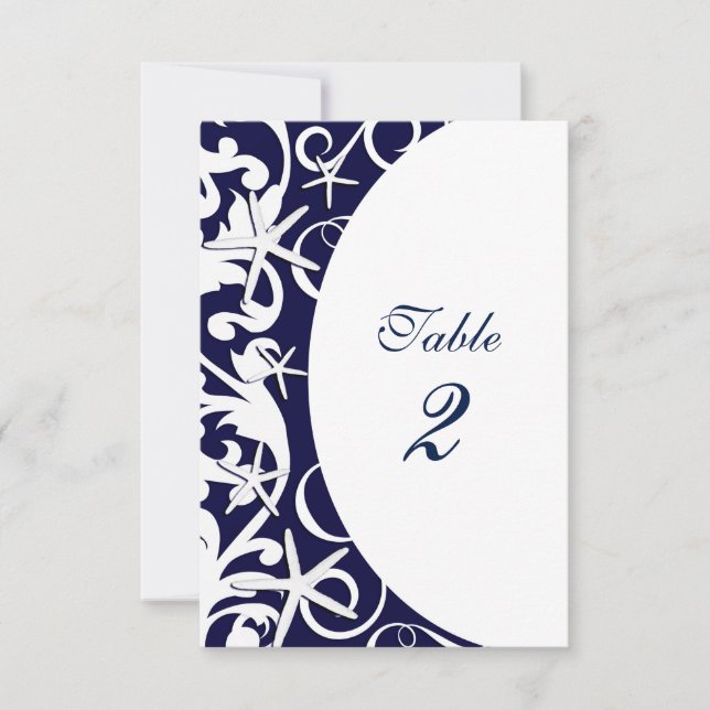 White Starfish Navy Blue Beach Tischnummern (Vorderseite)