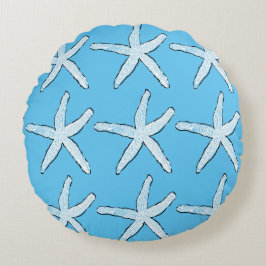 White Starfish Pattern Beach Sky Blue Weihnachten Rundes Kissen