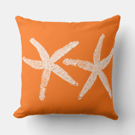 White Starfish Pumpkin Orange Fall Beach Cotton Kissen