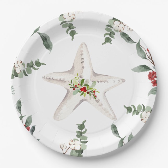 White Starfish Weihnachtsfest Pappteller (Vorderseite)