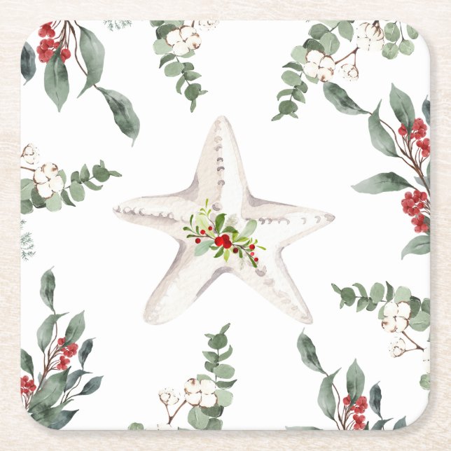 White Starfish Weihnachtsfest Rechteckiger Pappuntersetzer (Vorderseite)