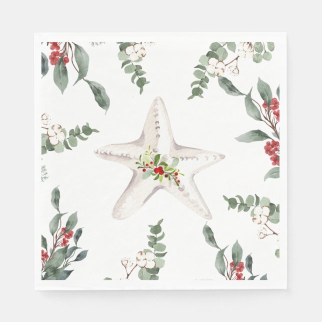 White Starfish Weihnachtsfest Serviette (Vorderseite)