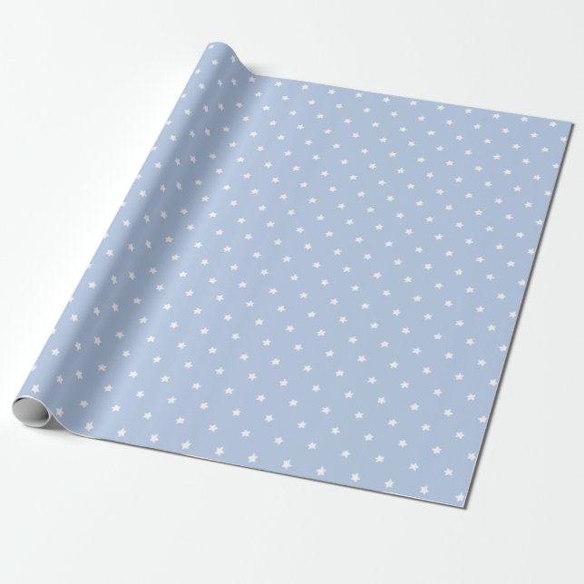 White Stars auf Baby Blue Geschenkpapier (Ungerollt)