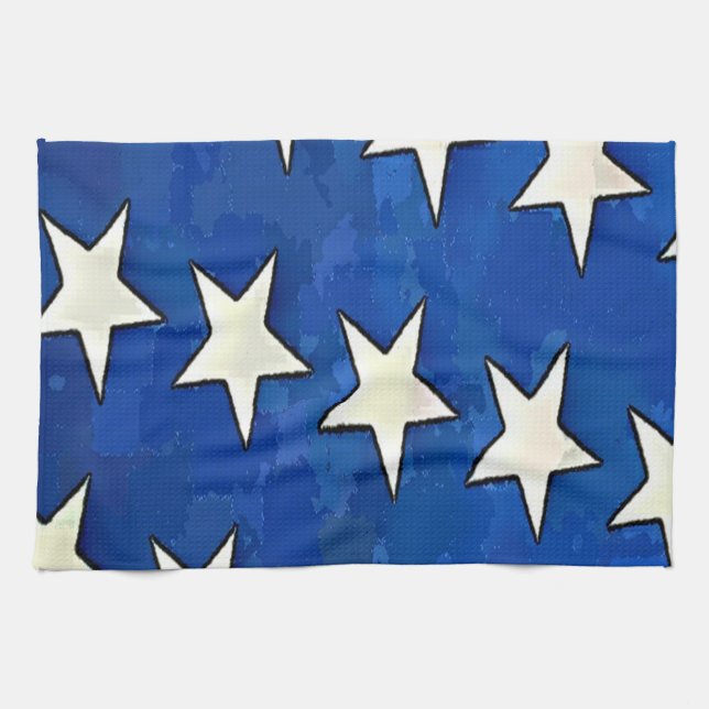 White Stars Blue Background Handtuch (Horizontal)