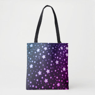 White Stars in Blue Background Designer Tote Bag
