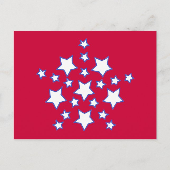 White Stars in Blue on Red Patriotic Postkarte (Vorderseite)