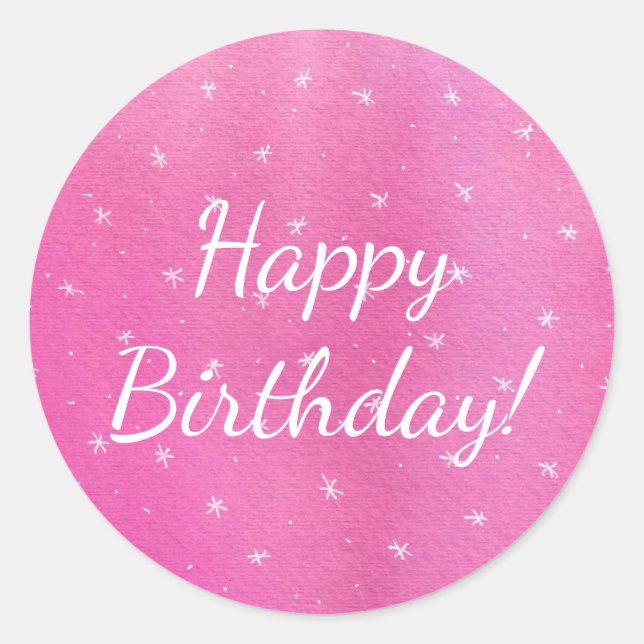White Stars on Pink Blends Happy Birthday Stickers (Vorderseite)