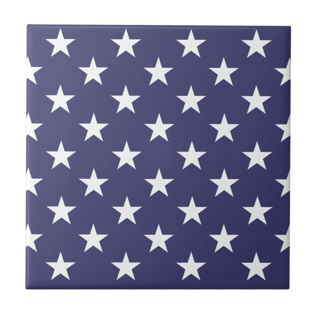 White Stars Patriotic American Flag Muster Fliese (Vorderseite)