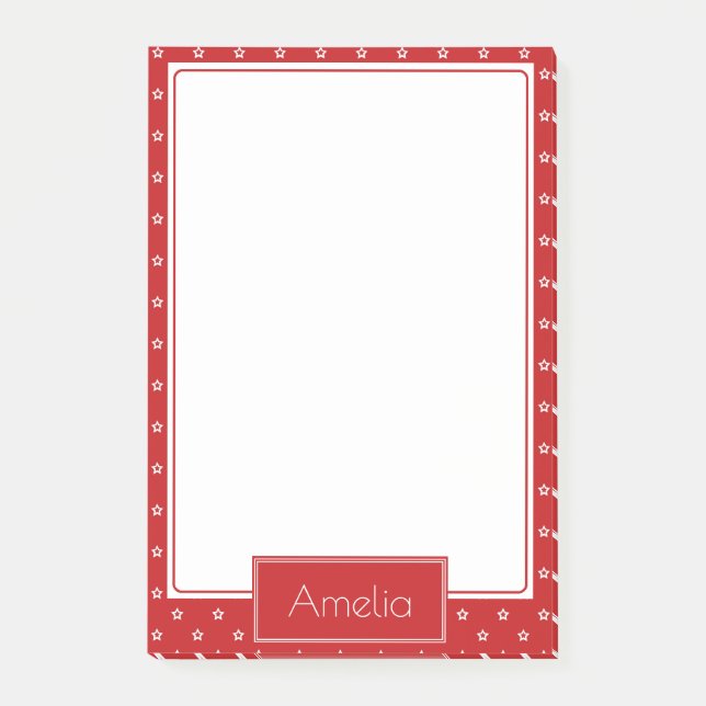 White Stars Pattern on Bright Red Personalised Post-it Klebezettel (Vorderseite)