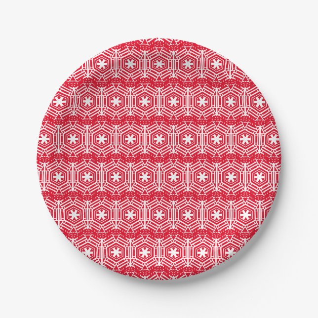 White Stars Pattern Red Holidays Weihnachten Pappteller (Vorderseite)