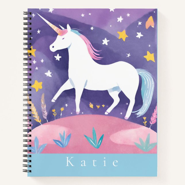 White Stepping Unicorn Elementarart Notizbuch (Vorderseite)