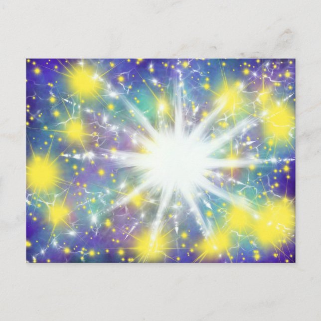 White Sternexplosion & Gold Gloriage Stars Moderne Postkarte (Vorderseite)