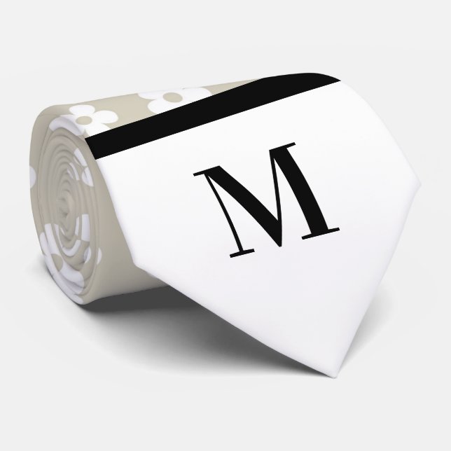 White & Stone Daisies Monogramed Necktie Krawatte (Gerollt)