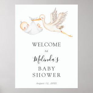 White Stork Baby Dusche Willkommenspender Poster