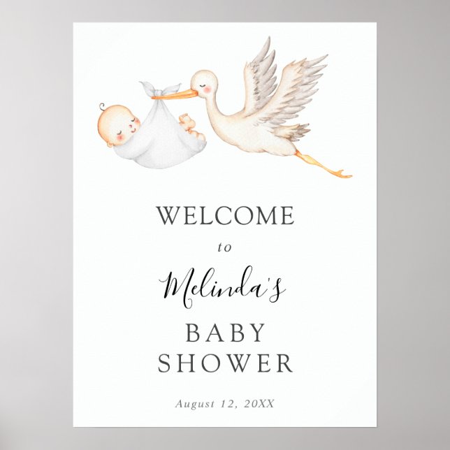 White Stork Baby Dusche Willkommenspender Poster (Vorne)