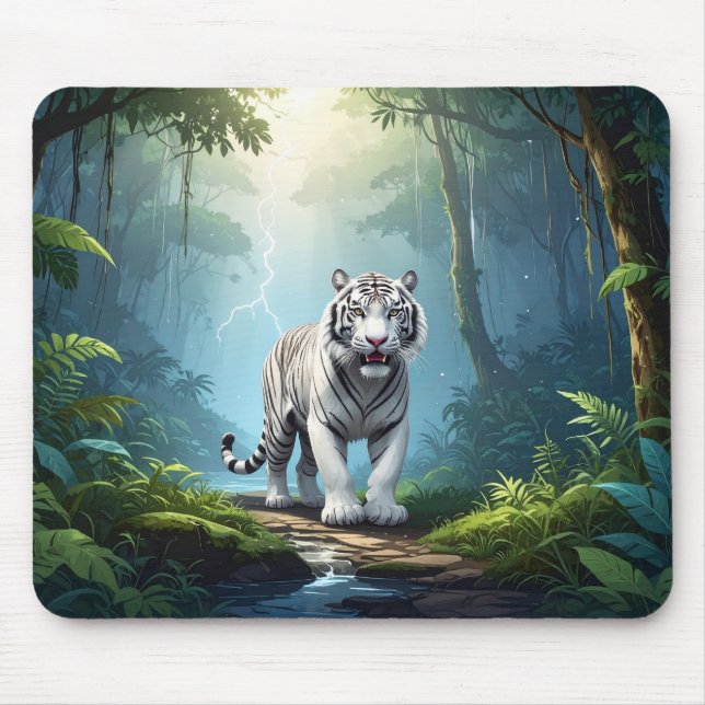 White Storm Tiger – Jungle Lightning Fantasy Mouse Mousepad (Vorne)