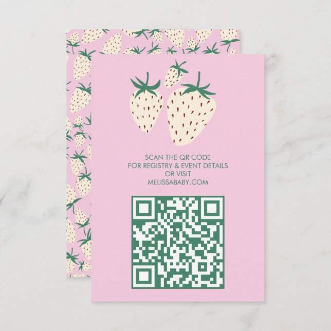 White Strawberry Niedlich Pineberry BABY SHOWER QR Begleitkarte (Vorne/Hinten)