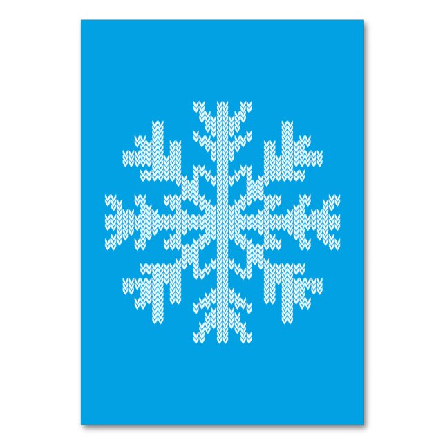 White Strick Snowflake auf Sky Blue Tischnummer (Vorderseite)