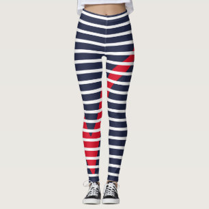 White Stripes Red Tick Mark Leggings