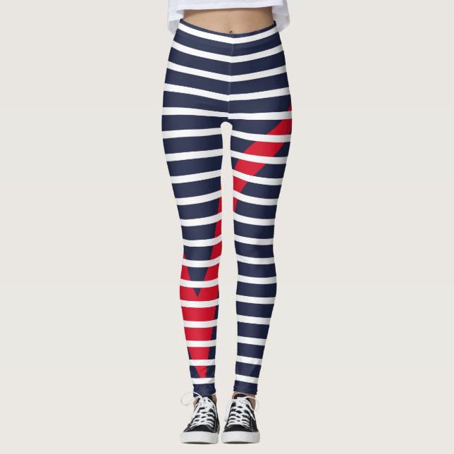 White Stripes Red Tick Mark Leggings (Vorderseite)