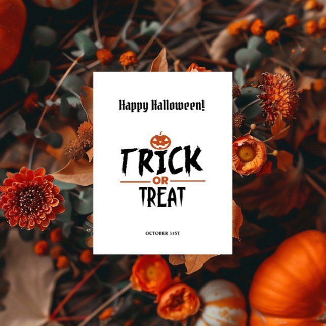 White Stylish Halloween "Trick or Treat" Print Postkarte (White Stylish Halloween "Trick Or Treat" Print Postcard!)