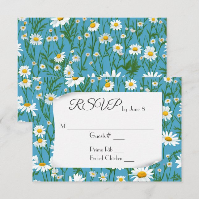 White Summer Daisies for Wedding RSVP Karte (Vorne/Hinten)