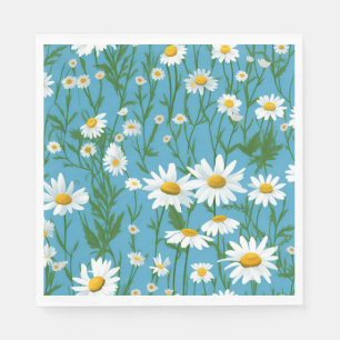 White Summer Daisies on Aqua Serviette