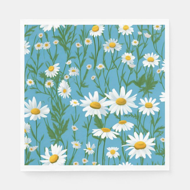 White Summer Daisies on Aqua Serviette (Vorderseite)