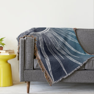 White Sun Moon Mandala Blue Gradient Design Decke