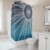 White Sun Moon Mandala Blue Gradient Design