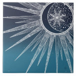 White Sun Moon Mandala Blue Gradient Design Fliese<br><div class="desc">Eine magische, weißliche Sonne und Mond Mandala Abend blauer und aquamariner Farbverlauf, mit Blume und Blätter Doodles, Sternen, Punkte, Diamanten, Kreise, Dreiecksformen, Zickzack, Meerjungfrau-Maßstab, geometrisches Muster, mit einer lebhaften, leuchtenden Weiß-Farbe, mit einer kreszenten Bühne glühender Mond, einem mandala Blume Stern, auf einem navyblau aquamariner und hellblauer Farbverlauf. Dieses schöne, mystische...</div>