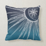 White Sun Moon Mandala Blue Gradient Design Kissen<br><div class="desc">Eine magische, weißliche Sonne und Mond Mandala Abend blauer und aquamariner Farbverlauf, mit Blume und Blätter Doodles, Sternen, Punkte, Diamanten, Kreise, Dreiecksformen, Zickzack, Meerjungfrau-Maßstab, geometrisches Muster, mit einer lebhaften, leuchtenden Weiß-Farbe, mit einer kreszenten Bühne glühender Mond, einem mandala Blume Stern, auf einem navyblau aquamariner und hellblauer Farbverlauf. Dieses schöne, mystische...</div>