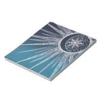 White Sun Moon Mandala Blue Gradient Design