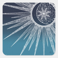White Sun Moon Mandala Blue Gradient Design