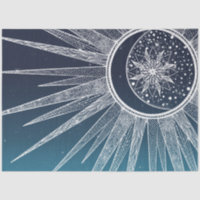White Sun Moon Mandala Blue Gradient Design